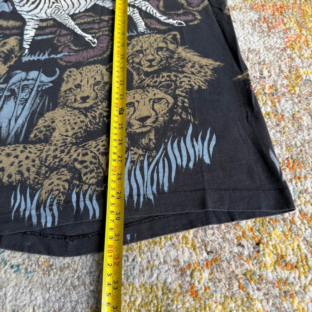 Vintage 90s Safari Animals All Over Print T Shirt Mens XL Black Single Stitch - Picture 5 of 8